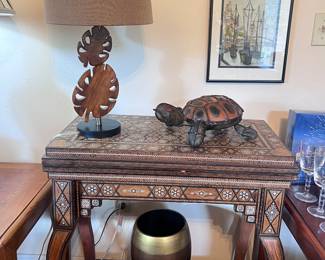 Hand carved Moroccan side table that FOLDS OUT