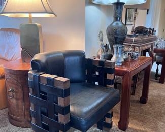 MCM BRUTALIST WOVEN LEATHER CHAIR