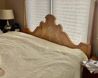 hand painted headboard with bed frame ,mercury glass lamp