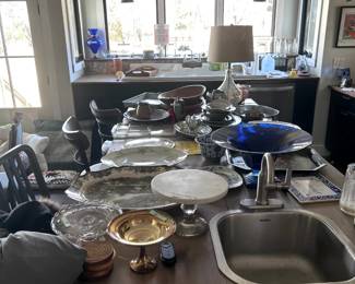 Silverplate, pewter, marble, glass, china, stainless and ceramic dishware