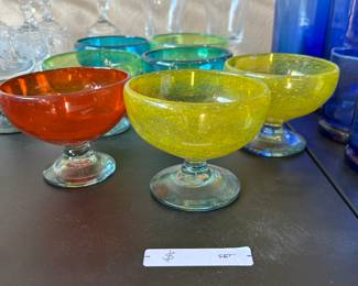 Vintage Hand Blown Colored Glass Pedestal Sherbet Bowls:
