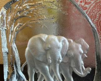 GOEBEL "Elephants" Crystal West Germany Vintage Art Carved Gla