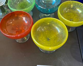 Vintage Hand Blown Colored Glass Pedestal Sherbet Bowls:
