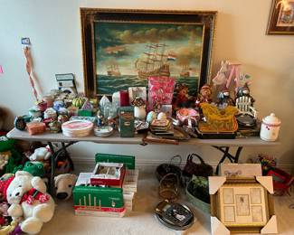 Lots of frames, decor, stuffed animals 