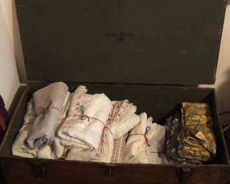 Vintage curtains and 1940s chest.