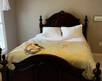 Vintage Pulaski Queen bed, marble top dresser, wardrobe