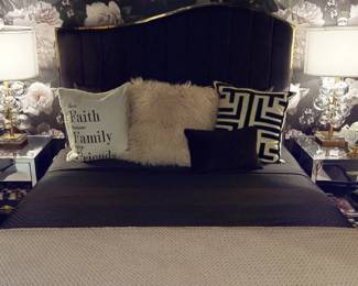 Atlanta Estate Sale Ponce City Market Bedroom BlackGoldBed BubbleLamps