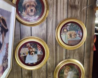 Collector plates all in hanging frames-( no damage to the plates from the metal hangers!) Dog series and American Indian series and a Floral Plate collection $5.00 each