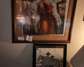 Indian Girl holding a lamb (Top) and cowboy and cowgirl drawing. sold separately