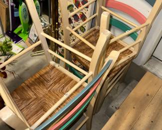 Set of 4 Wood rush seat chairs