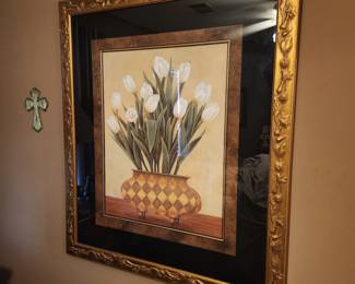 Nice flower picture - framed & matted - under glass