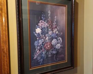Framed & matted flower picture under glass