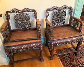 pair in laid chiness arm chairs
