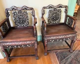 Pair of Chinese inlaid chairs