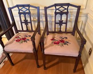 2 arm chairs of the 12 side dining room handcarved dinning chairs