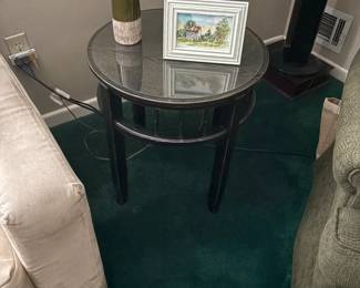 Upstairs Glass and metal Side Table