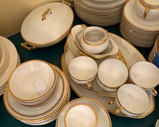 Set of Dishes big gold rim Royal Crown Regency - 12 cups and dinner plates, server dishes, platter, cream and sugar