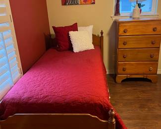 Close view of one of the twin beds