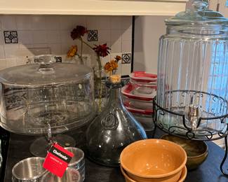Cake plate, vintage bowls, drink dispenser, just some of the wonderful kitchen items you’ll find at the sale