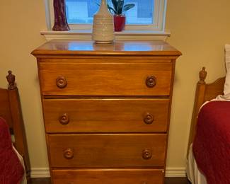 Close-up of pine vintage chest of drawers