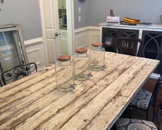 Barn Door Table with Antique Sewing machine Bases as the legs