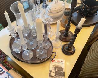 Hand-turned wood and crystal candle holders