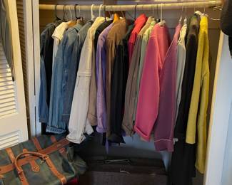 Jackets - size S-L, vintage jean jackets, wool, leather and more! Ralph Lauren duffle bag and other luggage too!