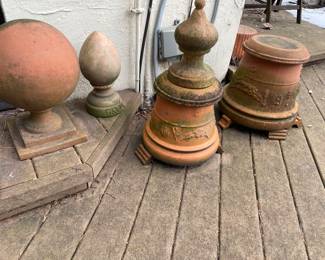 Pottery: planters, yard finials