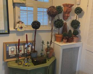 Topiaries and pottery, console cabinet