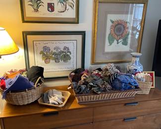 women's scarves, hats and gloves, MCM dresser with 6 drawers