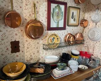 Copper pans, enamel ware, pottery and more!