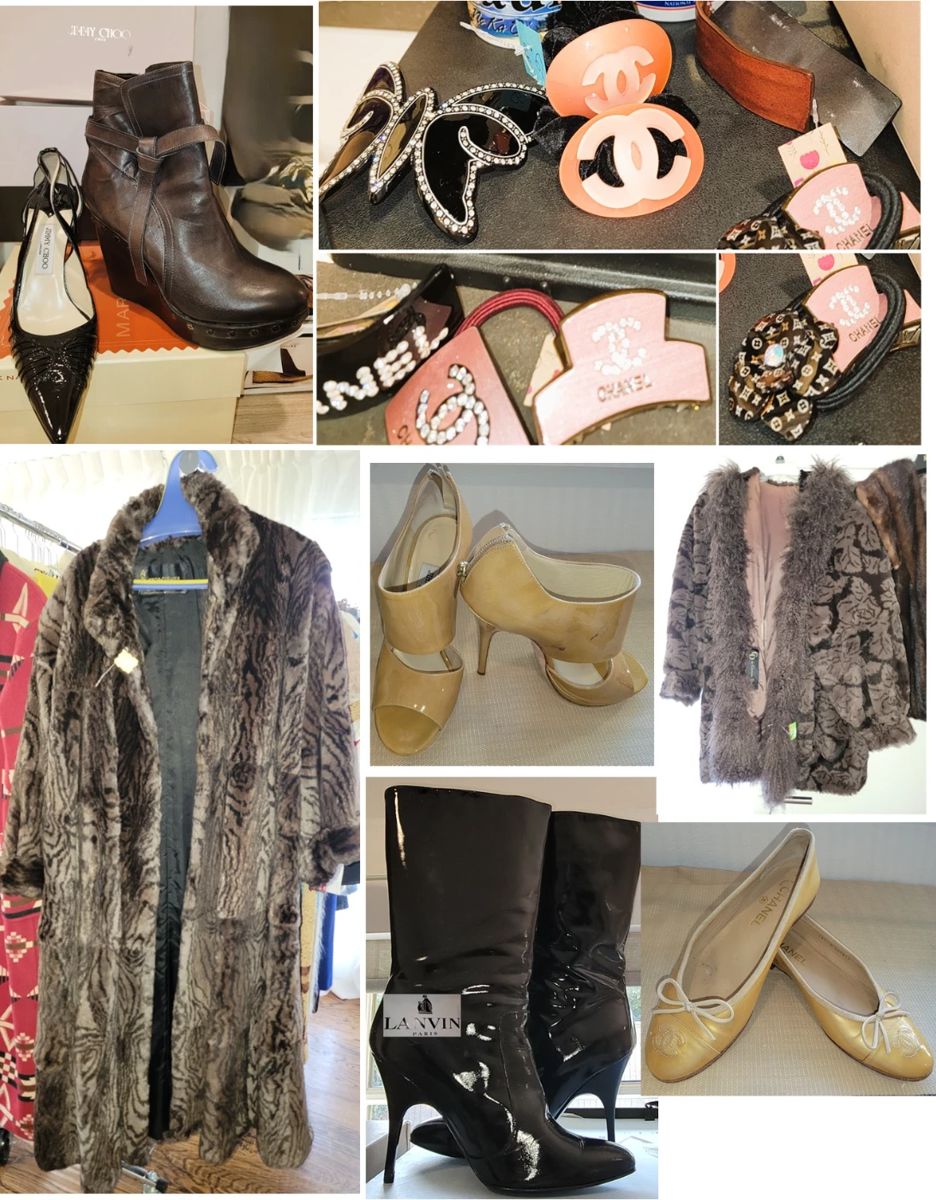 Designer shoes, clothes, handbags and coats.  Mostly women with some men.  Everyday to top designers