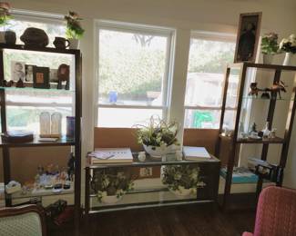 Entertainment -TV Media Furniture Set in *really bad photo* Beautiful wood and glass shelves with tv table in center