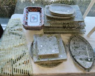 Jade-look plates, platters and table runner