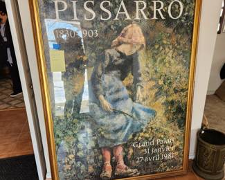 framed Pissarro print, purchased at Louvre in France.  Measures (FRAME) 65" x 49 1/2".  $100.00
