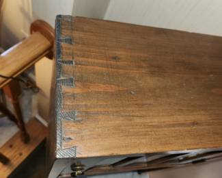 antique "Hoosier" cabinet, measures 53" tall x 16 1/2" wide x 15" deep (at marble front): $75.00.  Top dovetails shown