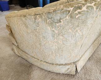 vintage sofa by Maddox.  Sun/time faded, used to be blue.  Measures 86" long x 35" deep x 26" tall (at back).  Obviously needs to be recovered.  Soft and VERY comfortable (low to ground).  $75.00