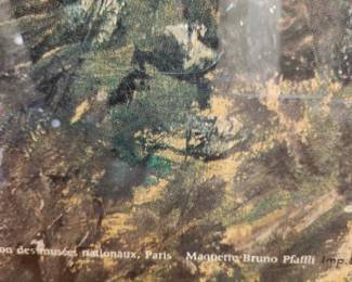 framed Pissarro print, purchased at Louvre in France.  Measures (FRAME) 65" x 49 1/2".  $100.00