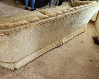 vintage sofa by Maddox.  Sun/time faded, used to be blue.  Measures 86" long x 35" deep x 26" tall (at back).  Obviously needs to be recovered.  Soft and VERY comfortable (low to ground).  $75.00