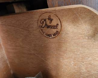 Drexel Heritage dining room set, purchased new in 1975.  Table, with 2 leaves & 6 chairs: table measures 70" x 42", comes with TWO 20" leaves ($200.00).  China cabinet measures 72" wide x 83 1/2" tall x 14" deep ($150.00).  Bar/server, with flip top, measures (top closed) 32" wide x 35 1/2" tall x 18 1/2" deep (add 32" TOTAL with top opened) $90.00