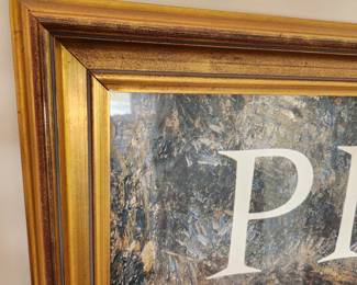 framed Pissarro print, purchased at Louvre in France.  Measures (FRAME) 65" x 49 1/2".  $100.00