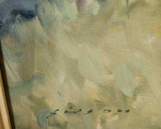 Original oil on canvas painting by Andre Gisson.  Purchased at gallery in Washington DC in 1970.  Smoke-free home.  Actual canvas measures 30" x 24".  FRAME measures 38 1/4" x 32 1/4".  $2,300.00