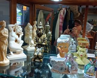vintage head vases and other marble statues etc 