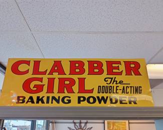 large double sided Clabber girl baking powder sign believed to be original store display insert 