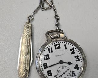 1930s Waltham 14kgf railroad pocket watch with fob and 10k gold pocketknife. WORKING! In extremely nice condition 
