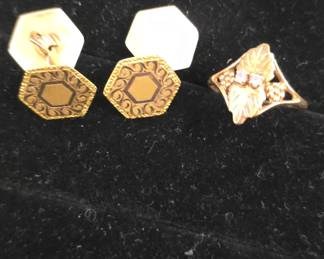 10k gold cufflinks and ring 