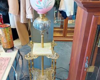 Heavy brass and onyx parlor lamp working 