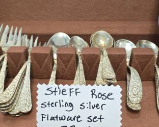 Stieff Rose Repousse sterling silver flatware set 73 pieces 