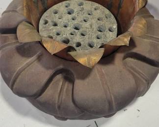 Wood, copper, stone flower frog