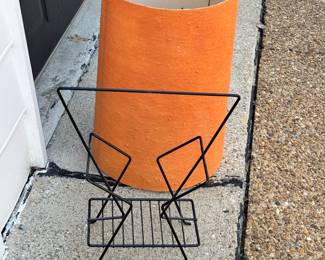 Magazine stand with large vintage lamp shade